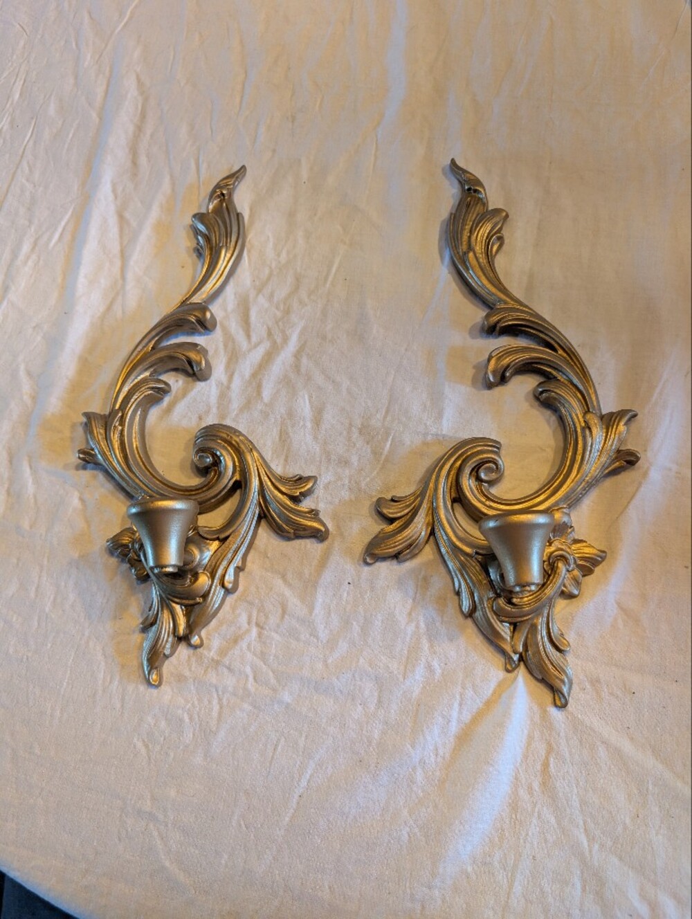 2/60$ Vintage Gold Ornate wood Candle Holders Wall Sconces